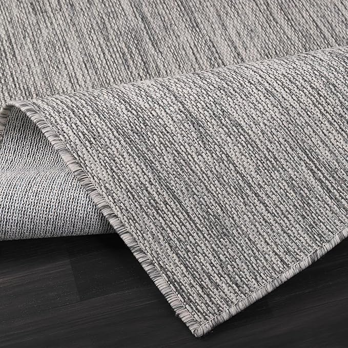 Beverly Rug Indoor Outdoor Rug 5x7, Washable Outside Carpet for Patio, Deck, Porch, Solid Modern Area Rug, Water Resistant, Silver Gray