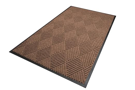 WaterHog Diamond | Commercial-Grade Entrance Mat with Rubber Border – Indoor/Outdoor, Quick Drying, Stain Resistant Door Mat (Medium Brown, 3' x 10')