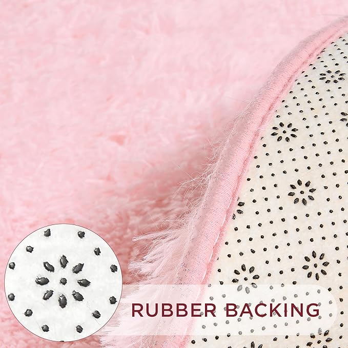 Andency Pink Round Area Rug for Bedroom, Shag Fuzzy Plush Circle Rug 7'X7' for Room, Cute Fluffy Circular Carpet for Dorm Playroom