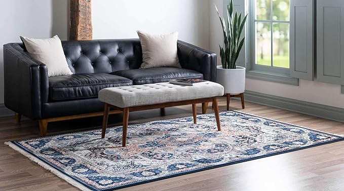 Unique Loom Narenj Collection Classic Traditional Medallion Textured Design Area Rug, 3 x 5 ft, Navy Blue/Tan