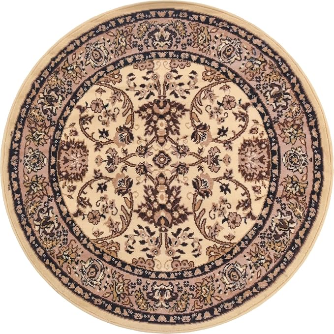 Unique Loom Sialk Hill Collection Area Rug - Washington (4' 1" Round Ivory/Black)