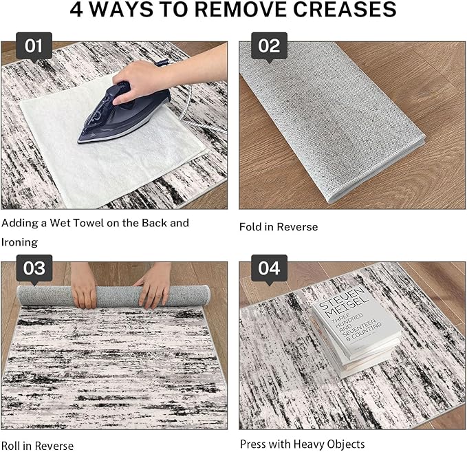 Modern Abstract Runner Rug 2x6, White Black Grey Taupe Washable Kitchen Runner Non-Slip Soft Hallway Rug Runner Thin Print Faux Wool Carpet for Entryway Bedroom Laundry Room Indoor Home Decor