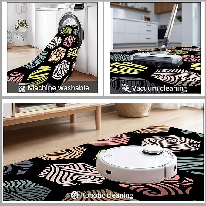 Large Living Room Area Rug 6x9ft,Modern Geometric Rugs, Multicolor Low Pile Farmhouse Carpet, Machine Washable & Non-Slip Non-Shedding for Classroom, Bedroom & Dorm