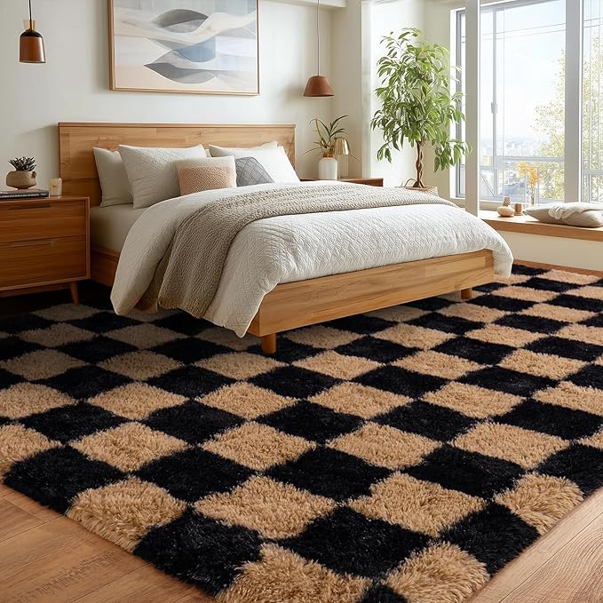 Upgrade Non-Slip Plush Rugs for Living Room, Soft Shaggy Carpets for Living Room, Fuzzy Rugs for Kids' Room, Perfect Decor for Modern Home Grid 5x7Feet