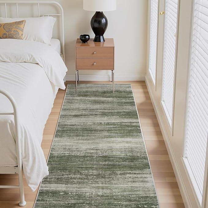 PADOOR Modern Abstract Runner Rug - 2x6 Washable Hallway Rugs, Ultra Soft Non-Slip Low Pile Floor Rugs for Hallway Entryway Kitchen Bedroom Bedside Laundry Room Green