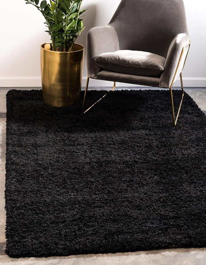 Unique Loom Solid Shag Collection Area Rug (8' x 11' Rectangle, Jet Black)