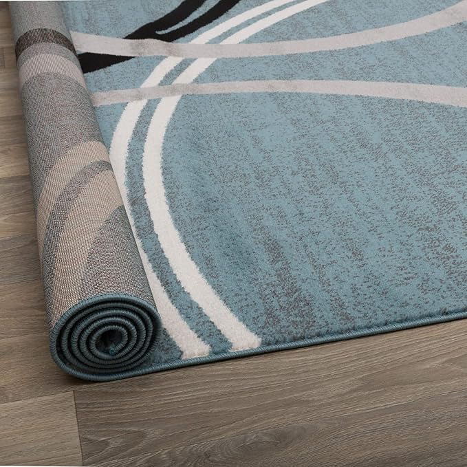 Rugshop Modern Wavy Circles Design Area Rug, Fade-Resistant Carpet for Living Room, Bedroom, or Office, Blue, 6'6" x 9'