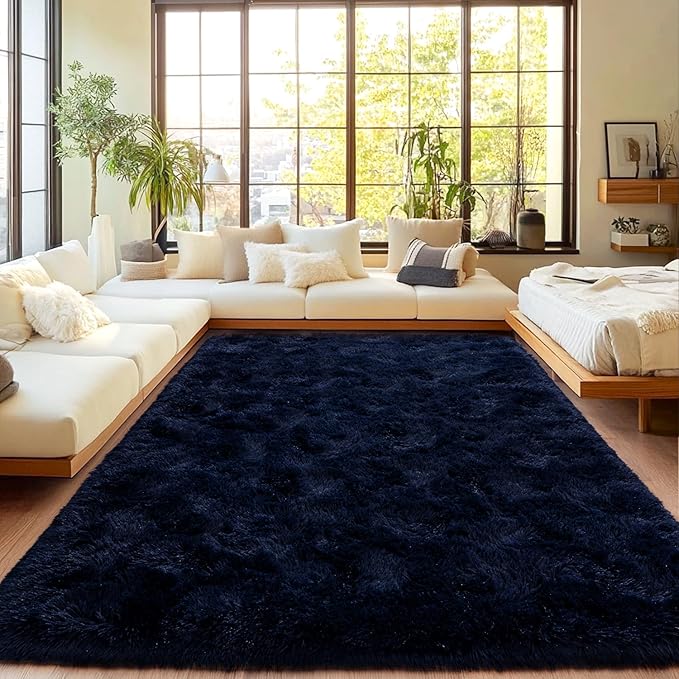 Area Rugs for Living Room, Soft Shaggy Carpets for Living Room, Fuzzy Rugs for Kids' Room, Perfect Decor for Modern Home Navy Blue 4x6 Feet