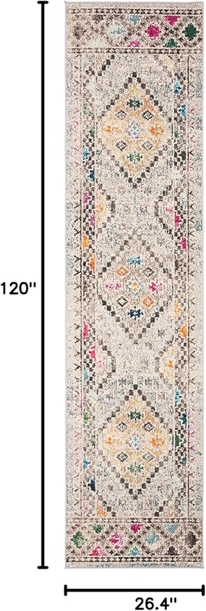 SAFAVIEH Madison Collection Runner Rug - 2'2" x 10', Grey & Yellow, Boho Diamond Distressed Design, Non-Shedding & Easy Care, Ideal for High Traffic Areas in Living Room, Bedroom (MAD418F)