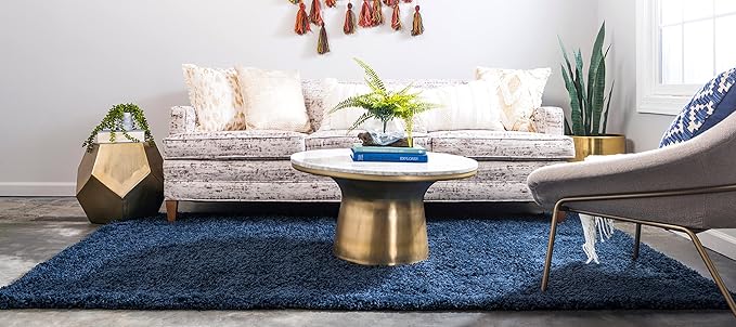 Unique Loom Solid Shag Collection Area Rug (6' 1" x 9' Rectangle, Sapphire Blue/ Navy Blue)