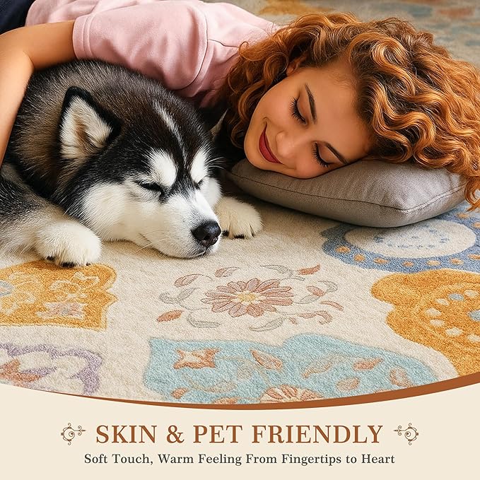 EnHomee Area Rugs 3x5, Soft Washable Rugs for Living Room Bedroom, Boho Non Slip Low Pile Stain Resistant Washable Rug Large Carpet for Dining Room,Easy to Clean Living Room Rug, Colorful
