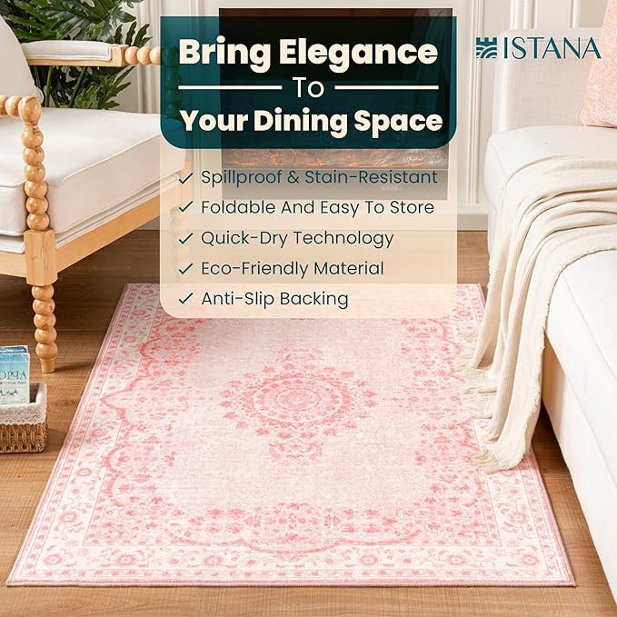 Istana 3x5 Area Rug - Pink Modern Rugs for Living Room 3x5 - Foldable Rugs for Bedroom/Living Room Rug - Stain Resistant Washable Rug - Eco-Friendly Small Area Rugs