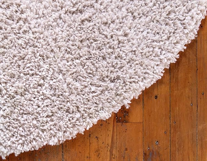 Unique Loom Davos Shag Collection Area Rug - Solid (5' 1" Round, Linen)