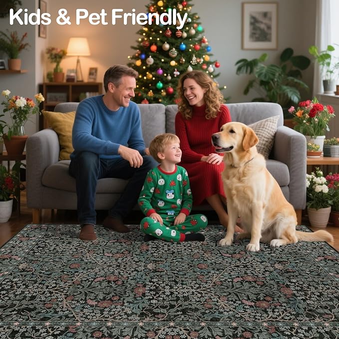 4x6 Area Rug for Bedroom Beside Rug, Laundry Room, Entryway, Kitchen, Washable Non-Slip Low Pile Ultra Soft Stain Resistant Carpet (Dark Green)