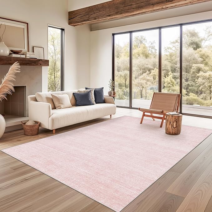 Valenrug Washable Rugs 5x7 - Non Slip 5x7 Area Rugs for Living Room, Stain Resistant Area Rugs for Bedroom, Foldable Machine Washable Area Rug(5'x7', Light Pink)