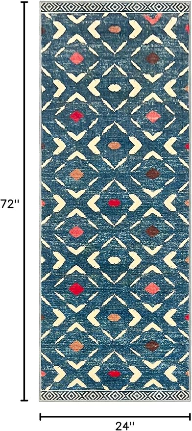 KILOCOCO Kitchen Runner Rug 2x6 Washable Runner Rug Soft Hallway Runners Non Slip Printed Distressed Laundry Room Rugs, Low-Pile Runners for Entryway Bedroom Living Room, Teal/Blue