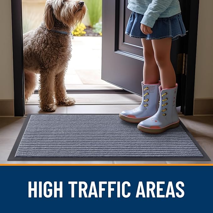 OLANLY Front Door Mat Indoor Outdoor Entrance, Waterproof Heavy Duty Doormat, Fade Resistant, Low Profile, Easy Clean Patio Porch Welcome Floor Mats for Entry, 40x32, Ash Grey