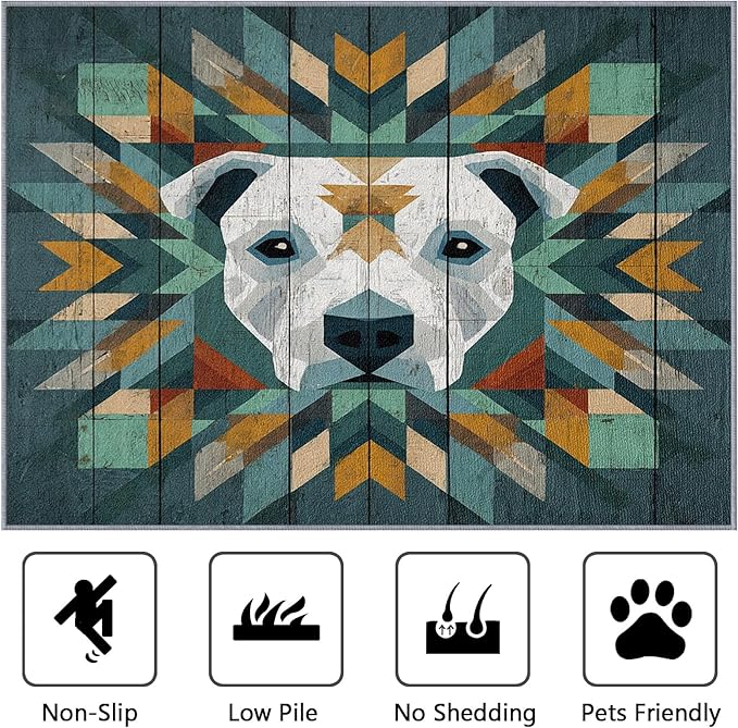6x8 Rug Non Silp - Pitbull Rugs for Living Room, Modern Geometric Dog Rustic Wood Grain Low Pile Machine Washable Area Rugs for Bedroom, Dog Carpet House Decor & Gifts