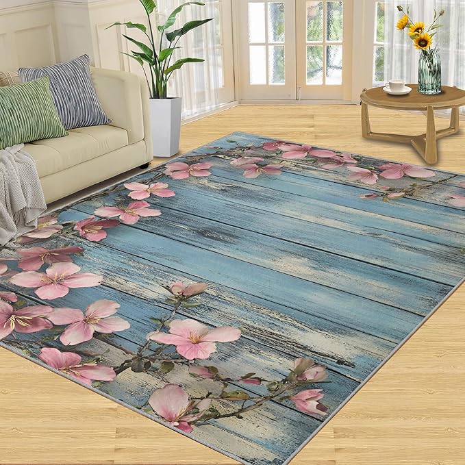 4x5 Vines Indoor Outdoor Rug - Vintage Wood Panels Bedside Rug, Rural Flowers Washable Entry Way Rugs Kids Carpet for Inside House Playroom Living Room End Table Nursery