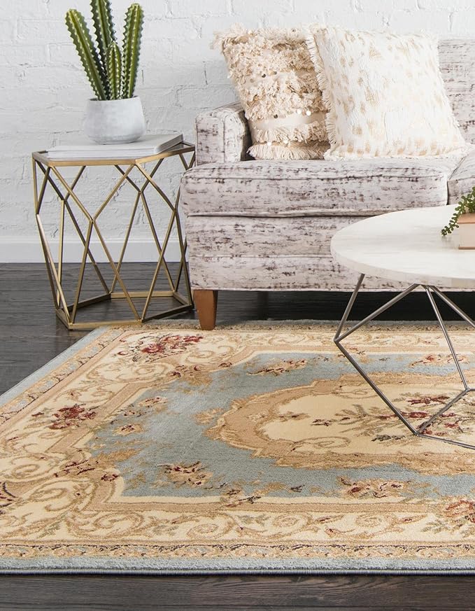 Rugs.com Chateau Collection Rug – 3' x 5' Light Blue Medium Rug Perfect for Entryways, Kitchens, Breakfast Nooks, Accent Pieces
