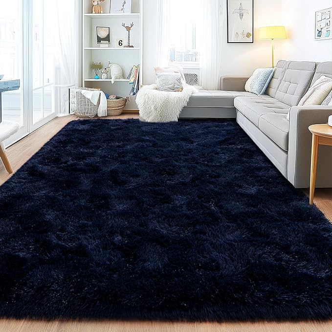 Area Rugs for Living Room, Soft Shaggy Carpets for Living Room, Fuzzy Rugs for Kids' Room, Perfect Decor for Modern Home Navy Blue 9x12 Feet