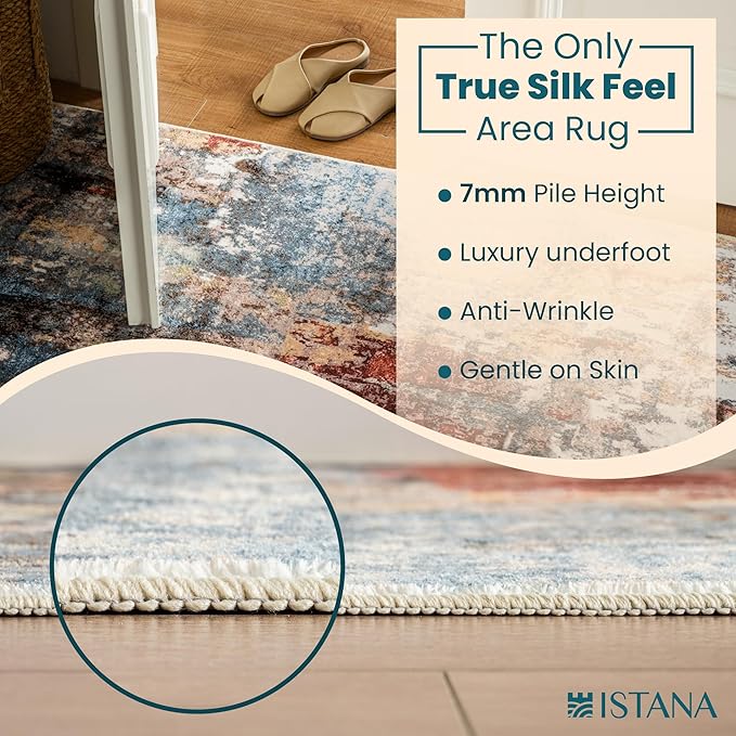 Istana Hallway Runner Rug 2.5x8 - Multi/Red Kitchen Rugs Non Slip Washable -Silk's Soft Touch Carpet Runner - Stylish Runner Rugs for Home