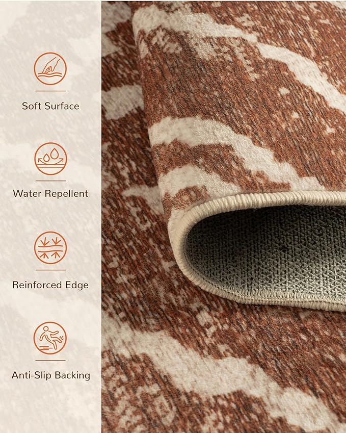 Area Rug 9x12 Rug Machine Washable Non-Slip Low Pile Print Pattern Western Rug for Living Room Bedroom Entryway Tribal Series -Yellowbrown/Cream