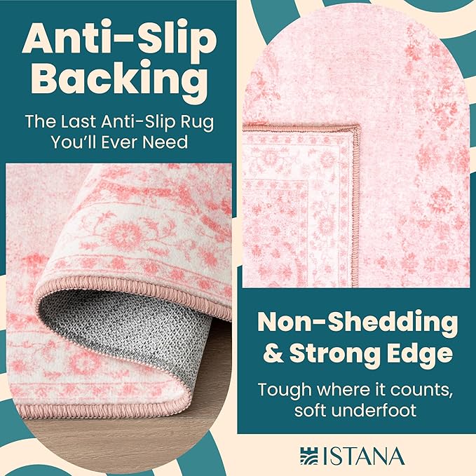 Istana 2x3 Area Rug - Pink Boho Rugs for Living Room 2x3 - Foldable Small Rugs for Bedroom - Stain Resistant Washable Rug Non Slip - Eco-Friendly Area Rugs Indoor