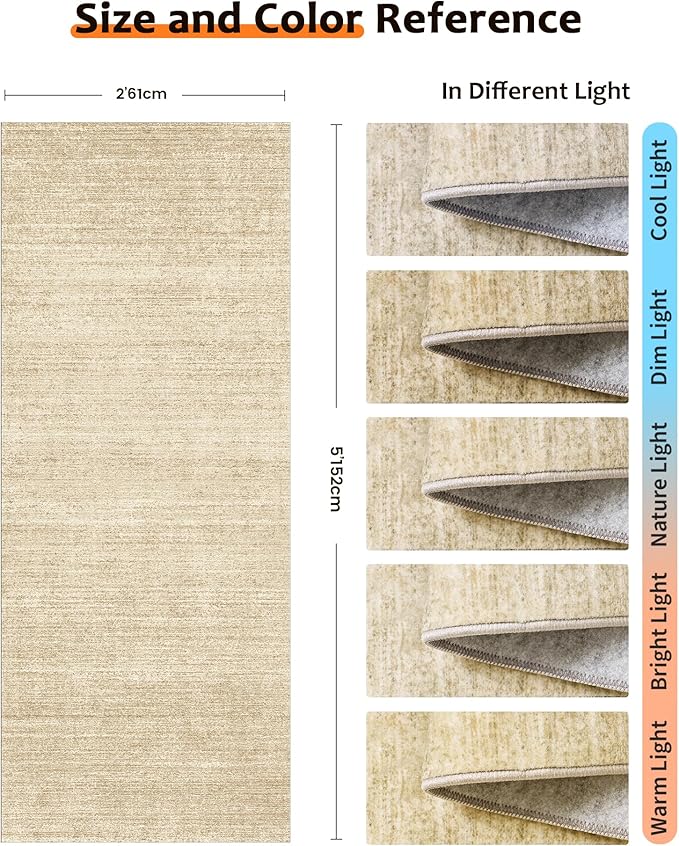Art&Tuft Runner Rug 2x5 Non-Slip - Low-Pile Washable Runner Rug for Hallway, Soft Distressed Carpet Runner for Bedroom Bathroom Kitchen Laundry Living Room, Brown