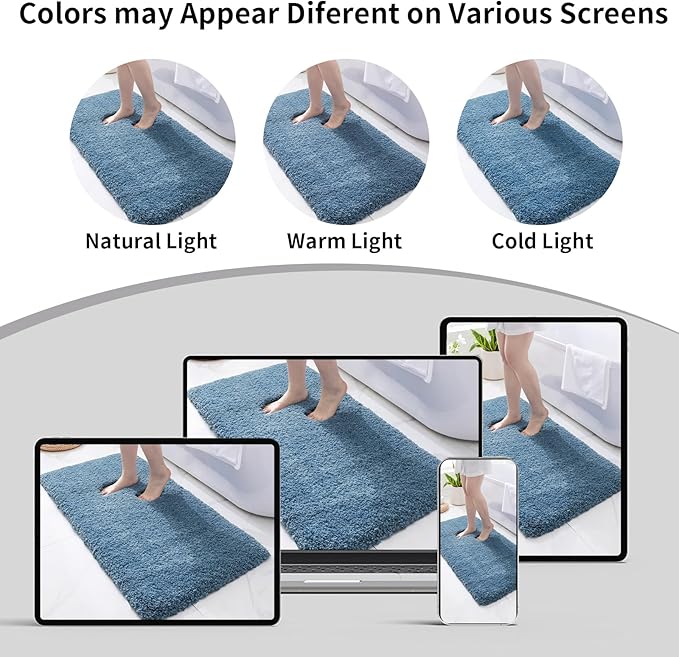 Blue Bathroom Runner Rug 24x70 Non Slip Fluffy Long Bath Mat for Bathroom Floor Washable Plush Luxury Large Bath Rug for Tub Absorbent Runner Rug for Bedside
