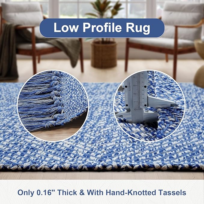 Collive Hallway Runner Rug, 2' x 6' Hand-Woven Reversible Washable Entryway Rug, Blue Cotton Modern Farmhouse Laundry Room Rug Long Carpet for Bathroom Sink Foyer Bedroom