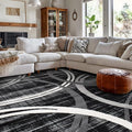 Rugshop Modern Wavy Circles Design Area Rug, Fade-Resistant Carpet for Living Room, Bedroom, or Dining Room, Black, 6'6" x 9'