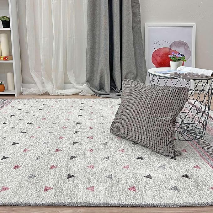 Alfa Rich 5x8 Mauve Gray Off White Washable Area Rugs for Living Room Bedroom Kitchen Decor Cotton