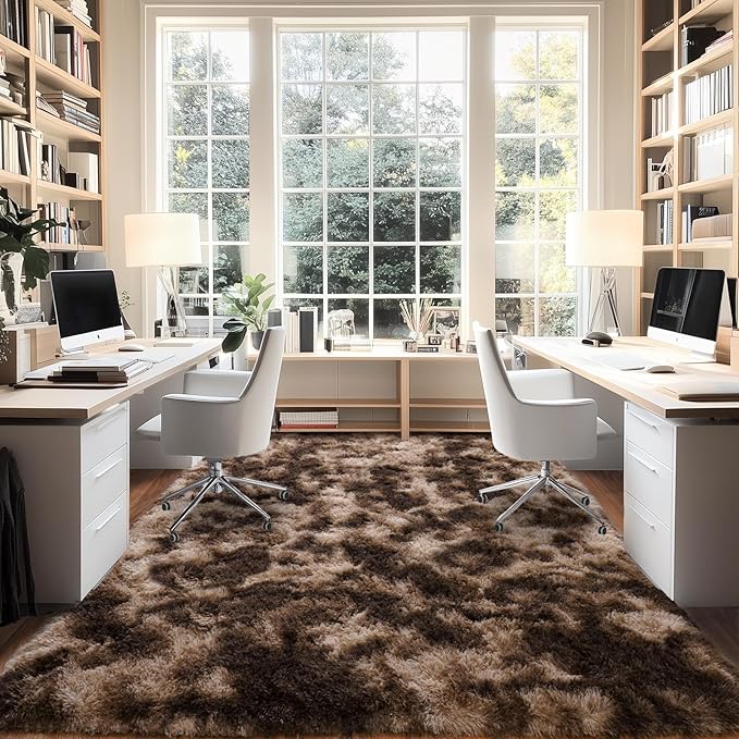 Upgrade Non-Slip Plush Rugs for Living Room, Soft Shaggy Carpets for Living Room, Fuzzy Rugs for Kids' Room, Perfect Decor for Modern Home Tie Dye Coffee 8x10Feet