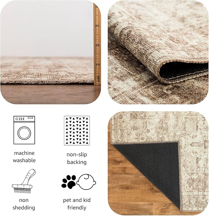 Keen Home Design 6x9 Rug - Machine Washable Area Rug with Non-Slip Backing, Ideal for Living Room, Dining Room, Bedroom - Vintage, Easy Clean, Durable, Low Pile - (6' x 9')