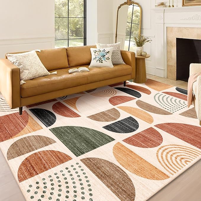 MUJOO 5x7 Area Rugs Washable,Boho Rugs for Living Room Bedroom Dining Room,Large Throw Floor Carpet Non Slip Soft Modern Abstract Bohemian Terracotta