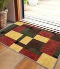 YIHOUSE Red and Green Entryway Rug 2x3,Checkered Area Rug,Vintage Welcome Mats for Front Door, Farmhouse Kitchen Rugs Washable, Geometric Area Rug for Indoor Entrance,Brown Boho Rugs