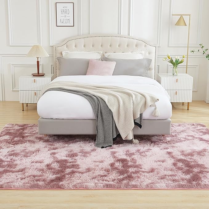 Andency 8x10 Area Rugs for Living Room, Non-Slip Fluffy Soft Large Shag Bedroom Carpet, Tie-Dyed Dusty Pink Big Indoor Thick Nursery Rug for Kids Dorm Home Decor Aesthetic