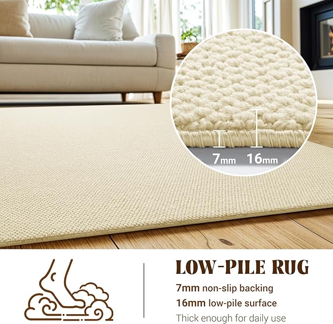 Shilucheng Wool Rug 9x12 Non-Slip, Blend 80% Wool and 20% Cotton Rugs for Living Room, Bedroom, Dinning Room, Soft Durable Cotton Backing Modern Area Rug (Beige)