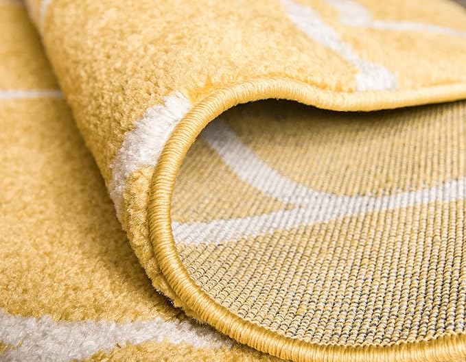 Rugs.com Lattice Frieze Collection Rug – 3' Round Yellow Medium Rug Perfect for Kitchens, Dining Rooms
