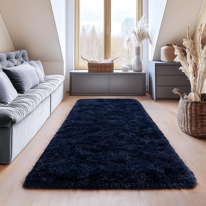 Fluffy Area Rugs for Living Room, Soft Shaggy Carpets for Living Room, Upgrade Anti-Slip Fuzzy Rugs for Kids' Room, Perfect Decor for Modern Home Navy Blue 2x6 Feet
