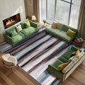 Abstract 8x10 Area Rug, Modern Stripe Rugs for Living Room, Washable Soft Large Non-Slip Floor Carpet for Dining Room Office Bedroom Farmhouse Decor - Blue/Brown/Multi