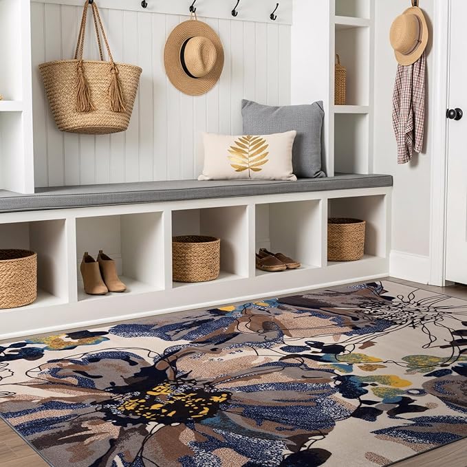 Rugshop Cream Bright Flowers Non Slip Non-Shedding Area Rug for Bedroom, Living Room and Home Office, 3'3" x 5'