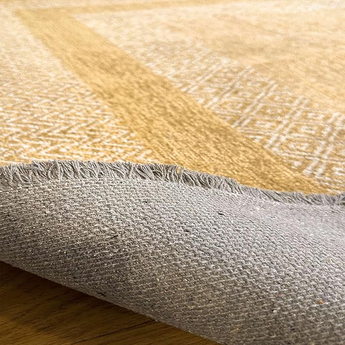 Alfa Rich 5x8 Amber Gold Washable Area Rugs for Living Room Bedroom Kitchen Cotton Pet Friendly Rug