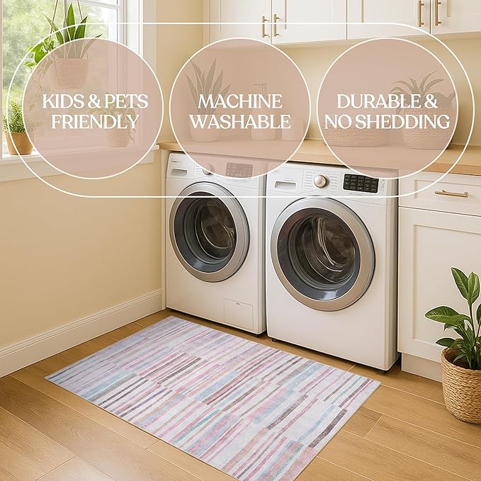 Fame Living Washable Area Rug. Modern Farmhouse. Vintage. Turkish. Bohemian. Distressed. Oriental. Traditional. Rugs for Living Room. Dining. Bedroom. Office. Entryway. Foyer. (865MM, 2'5" x 9'8")