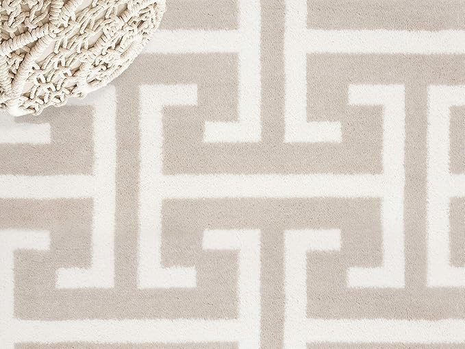 Abani Contemporary 3D Beige & White Modern Greek Key Pattern Area Rug - Geometric Meander 7'9" x 10'2" Arto Collection Neutral Rug Rugs