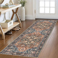 KOZYFLY Runners for Hallways 2x6 Ft Washable Kitchen Runner Rug Boho Runner Rug for Entryway Indoor Printed Oriental Faux Wool Floor Carpet Runner for Bedroom Kitchen Hall, Red/Navy Blue/Brown