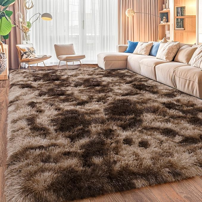 Upgrade Non-Slip Plush Rugs for Living Room, Soft Shaggy Carpets for Living Room, Fuzzy Rugs for Kids' Room, Perfect Decor for Modern Home Tie Dye Coffee 6x9Feet