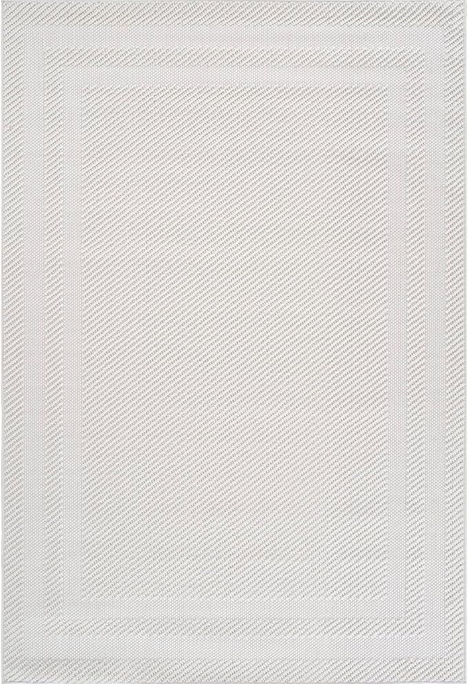 CAMILSON Micro Loop Rug 8x10 Modern Luxury Bordered Area Rugs Soft High and Low Pile Stain Resistant Easy-Cleaning Non-Shedding for Living Room Office Indoor Carpet (8 x 10 / White)
