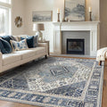 GENIMO 8x10 Area Rugs for Living Room, Machine Washable Non Slip Vintage Rugs, Low Pile Lightweight Chenille Print Rug for Bedroom, Dining Room, Home Office, Navy/Cream